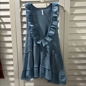 Free People Blue Ruffled Sleeveless Top